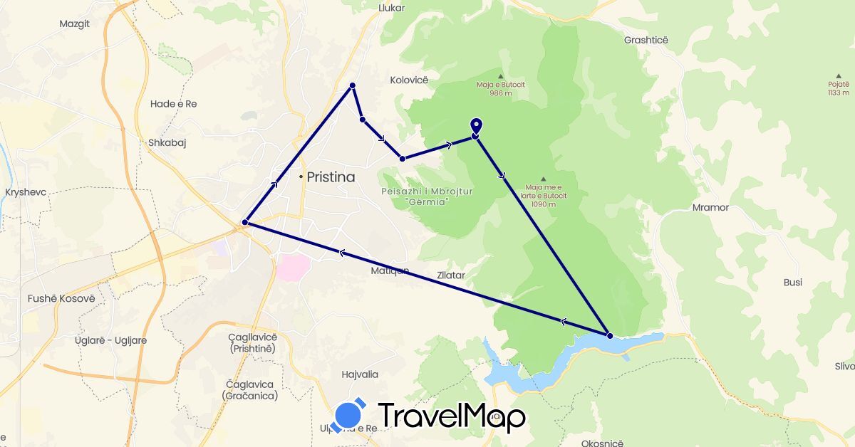 TravelMap itinerary: driving in Kosovo (Europe)